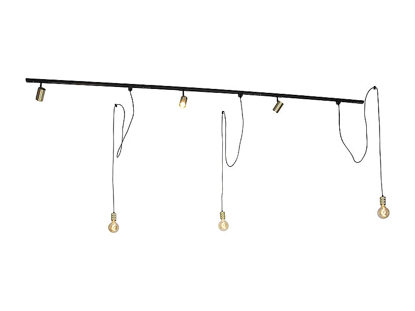 Système sur rail monophasé avec 3 spots et 3 suspensions dorées - Cavalux Jeana