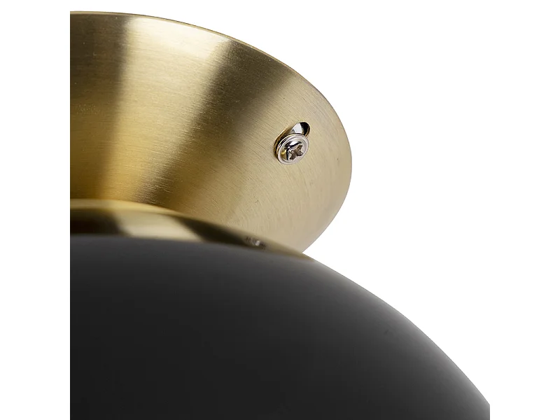 Plafonnier Art Déco en laiton avec verre noir - Pallon