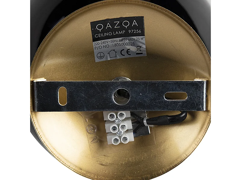 Plafonnier Art Déco en laiton avec verre noir - Pallon