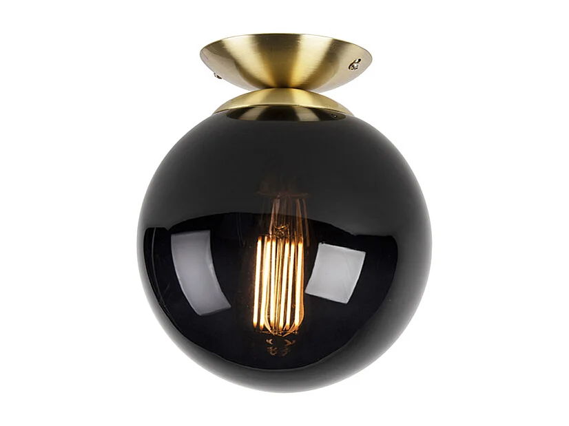 Plafonnier Art Déco en laiton avec verre noir - Pallon