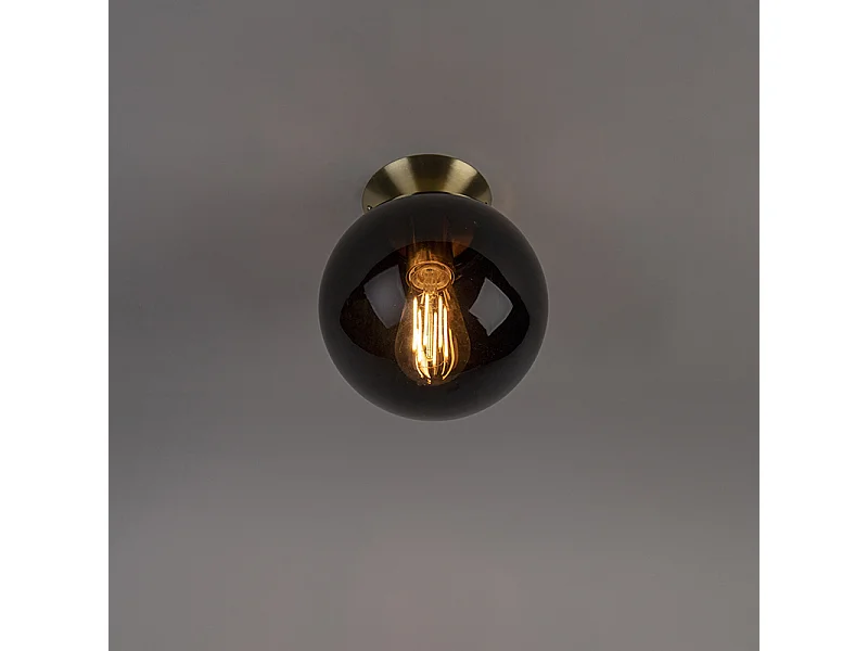 Plafonnier Art Déco en laiton avec verre noir - Pallon