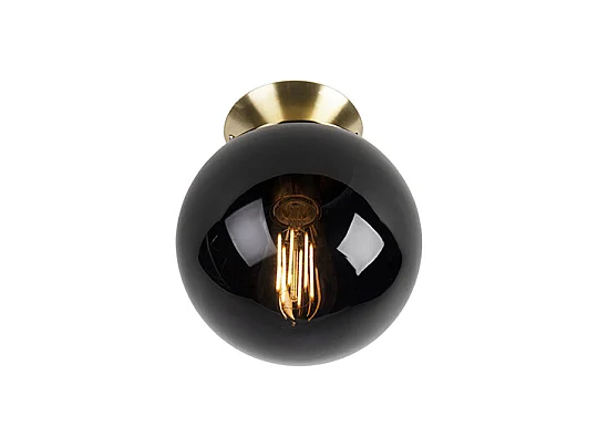 Plafonnier Art Déco en laiton avec verre noir - Pallon