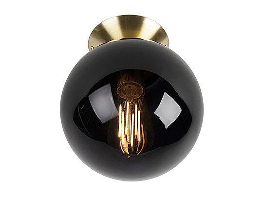 Plafonnier Art Déco en laiton avec verre noir - Pallon