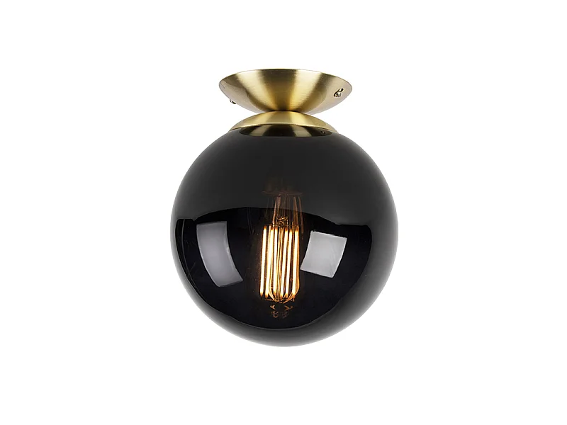 Plafonnier Art Déco en laiton avec verre noir - Pallon