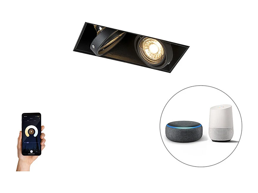 Spot encastré intelligent noir avec 2 GU10 WiFi sans bordure - Oneon 2