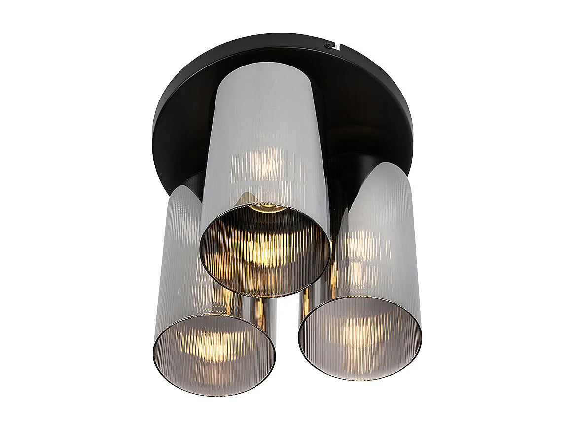 Plafonnier Art Déco noir avec verre fumé 3 lumières - Laura
