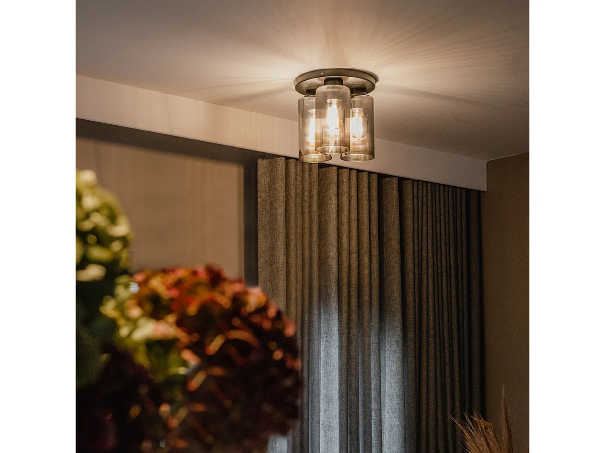 Plafonnier Art Déco noir avec verre fumé 3 lumières - Laura