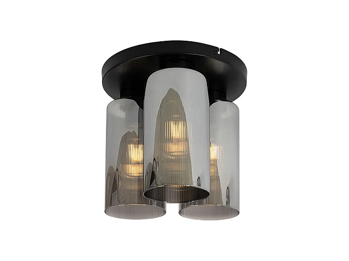 Plafonnier Art Déco noir avec verre fumé 3 lumières - Laura