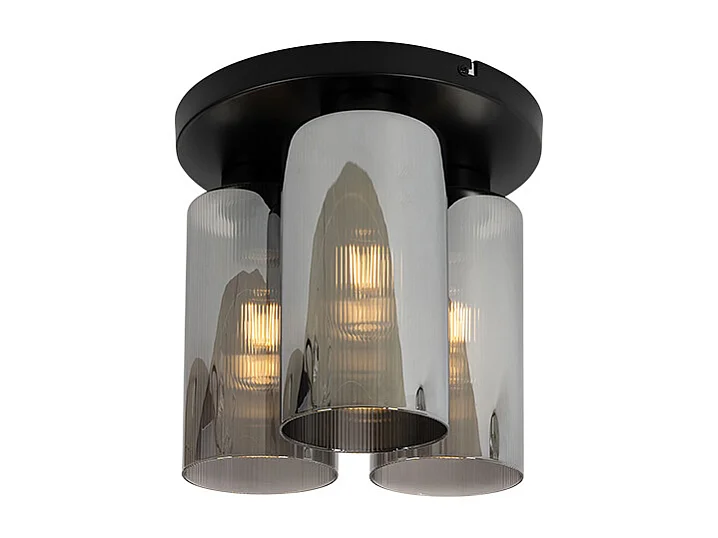 Plafonnier Art Déco noir avec verre fumé 3 lumières - Laura