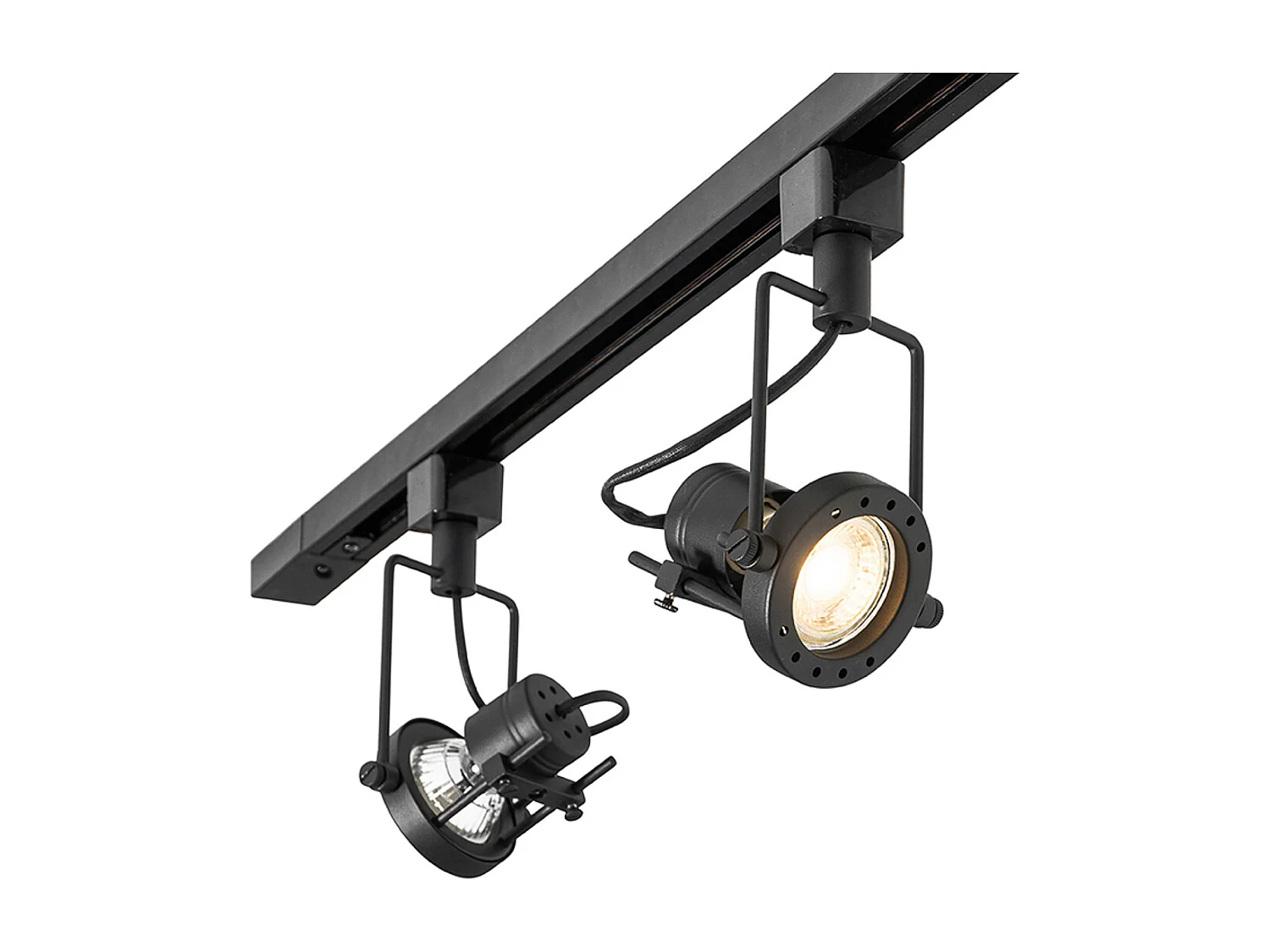 Système sur rail industriel avec 3 spots monophasés noirs - Suplux