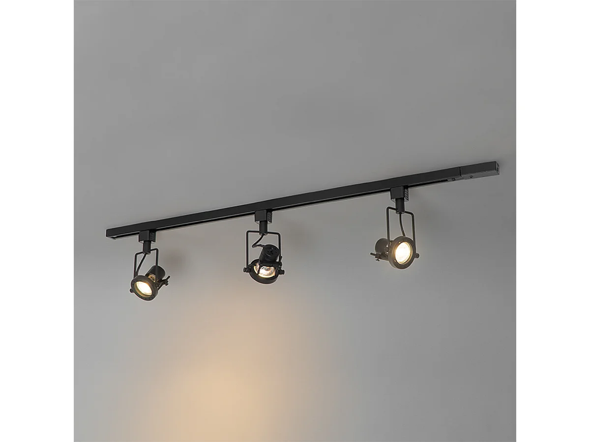Système sur rail industriel avec 3 spots monophasés noirs - Suplux