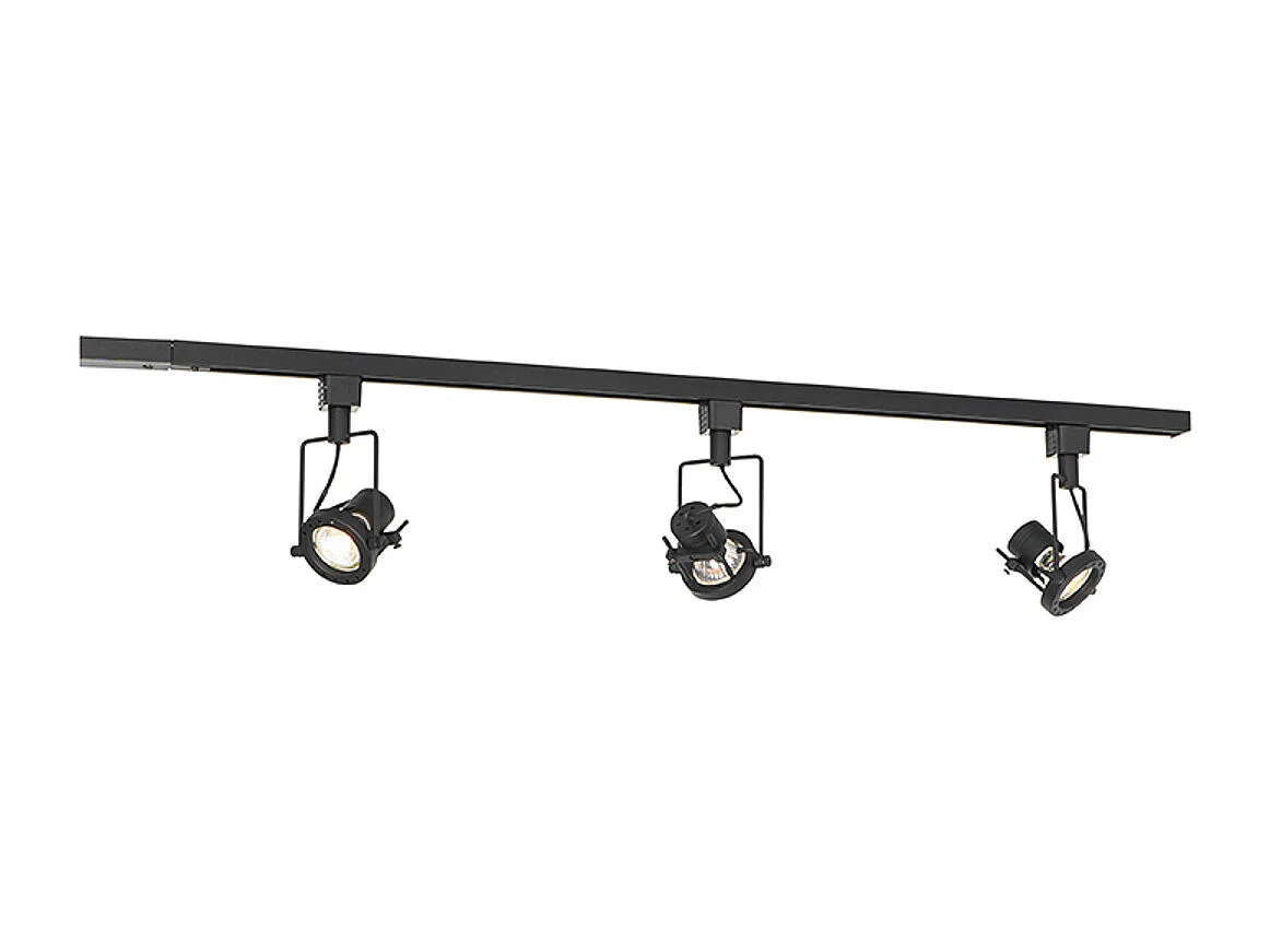 Système d'éclairage sur rail moderne avec 3 spots noirs 1 phase - Iconic Suplux
