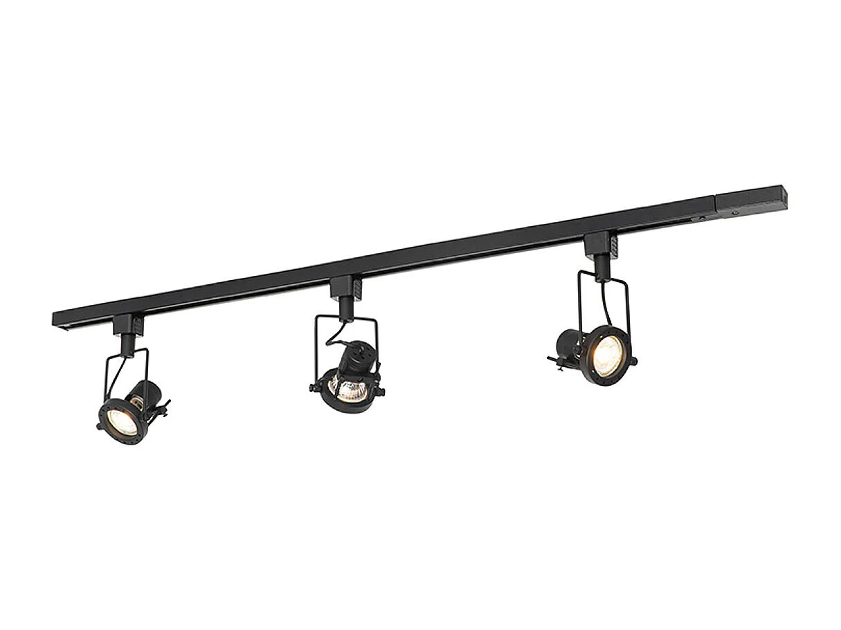Système d'éclairage sur rail moderne avec 3 spots noirs 1 phase - Iconic Suplux