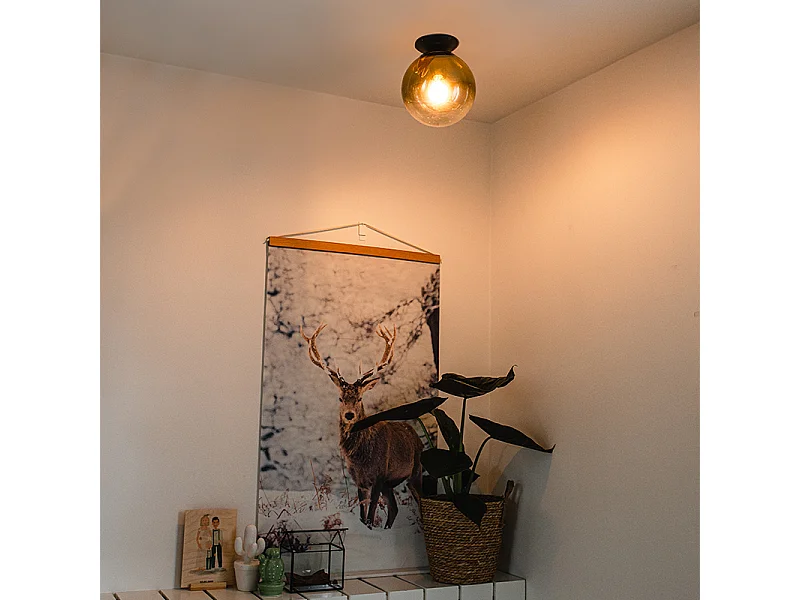 Plafonnier Art Déco noir avec verre doré - Pallon