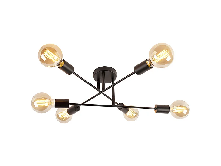 Plafonnier industriel noir 6 lumières - Sydney