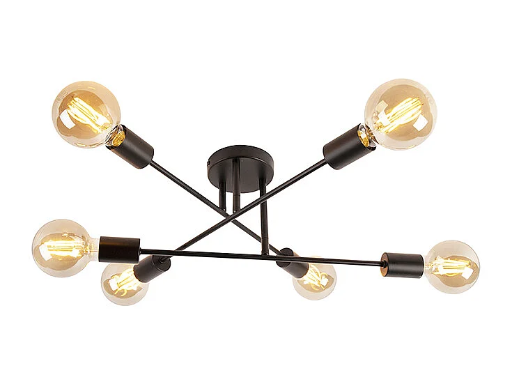 Plafonnier industriel noir 6 lumières - Sydney