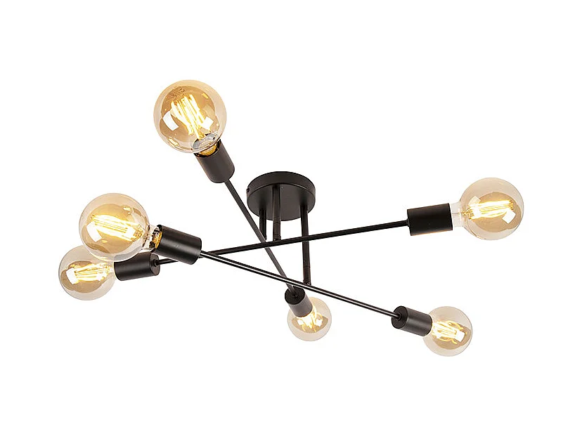 Plafonnier industriel noir 6 lumières - Sydney