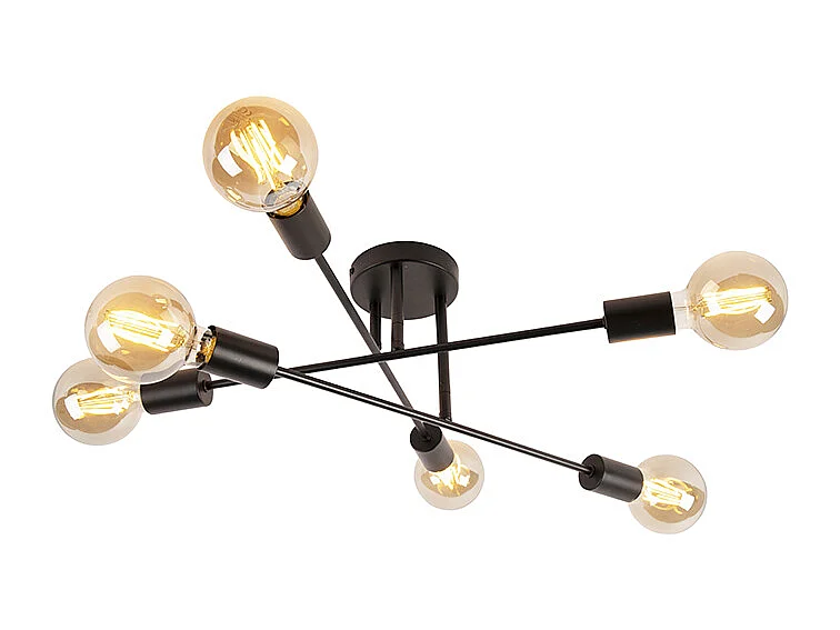 Plafonnier industriel noir 6 lumières - Sydney