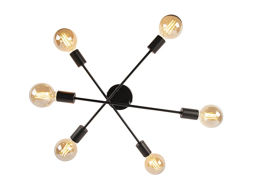 Plafonnier industriel noir 6 lumières - Sydney