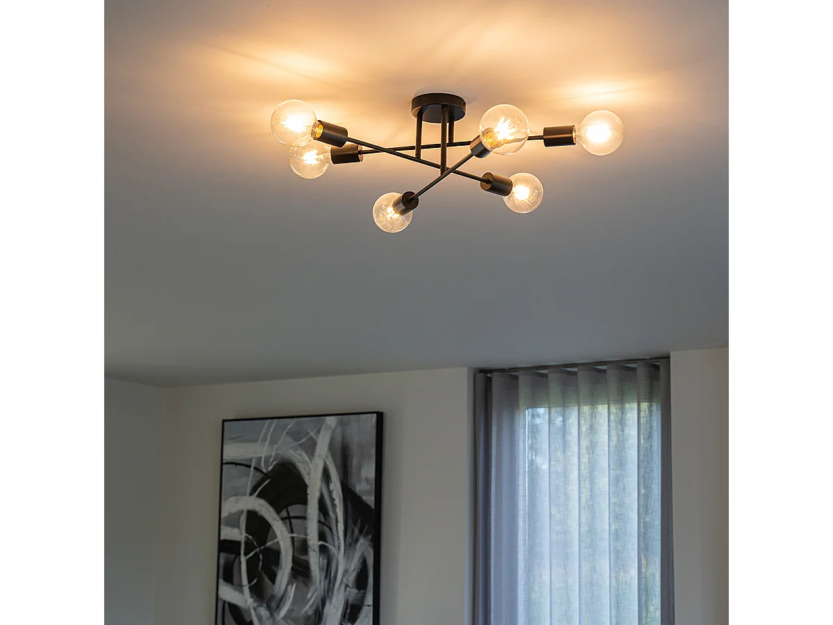 Plafonnier industriel noir 6 lumières - Sydney