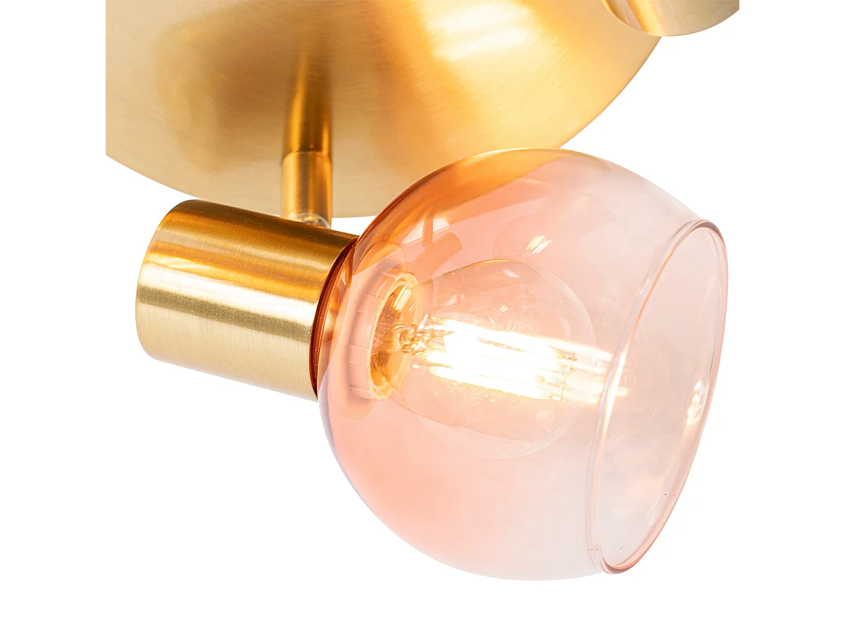 Spot de plafond Art Déco doré avec verre rose 3 lumières - Vidro
