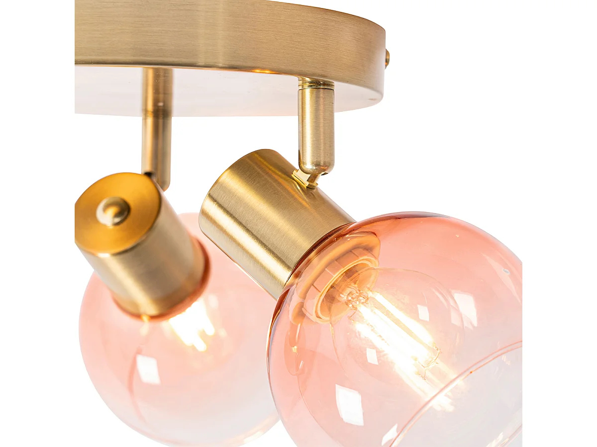 Spot de plafond Art Déco doré avec verre rose 3 lumières - Vidro
