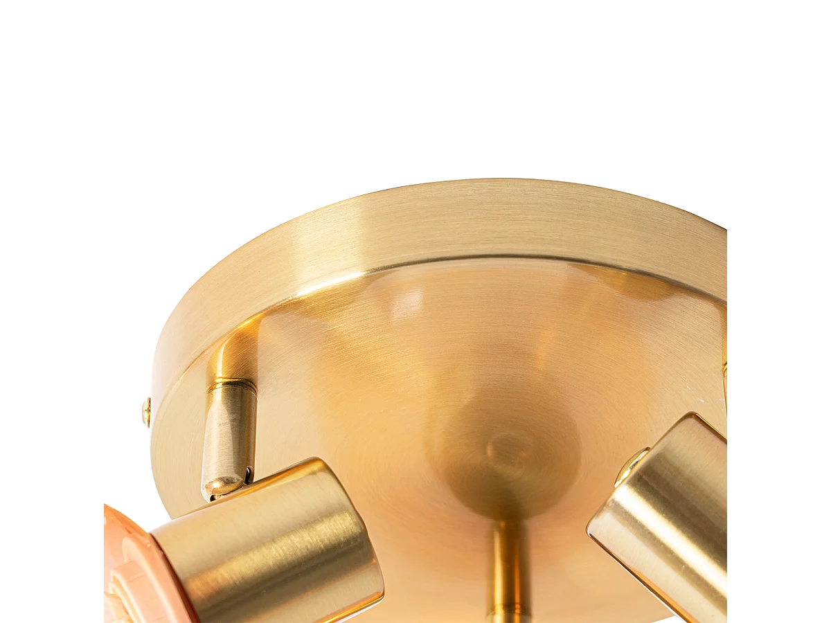 Spot de plafond Art déco doré avec verre rose 3 lumières - Vidro