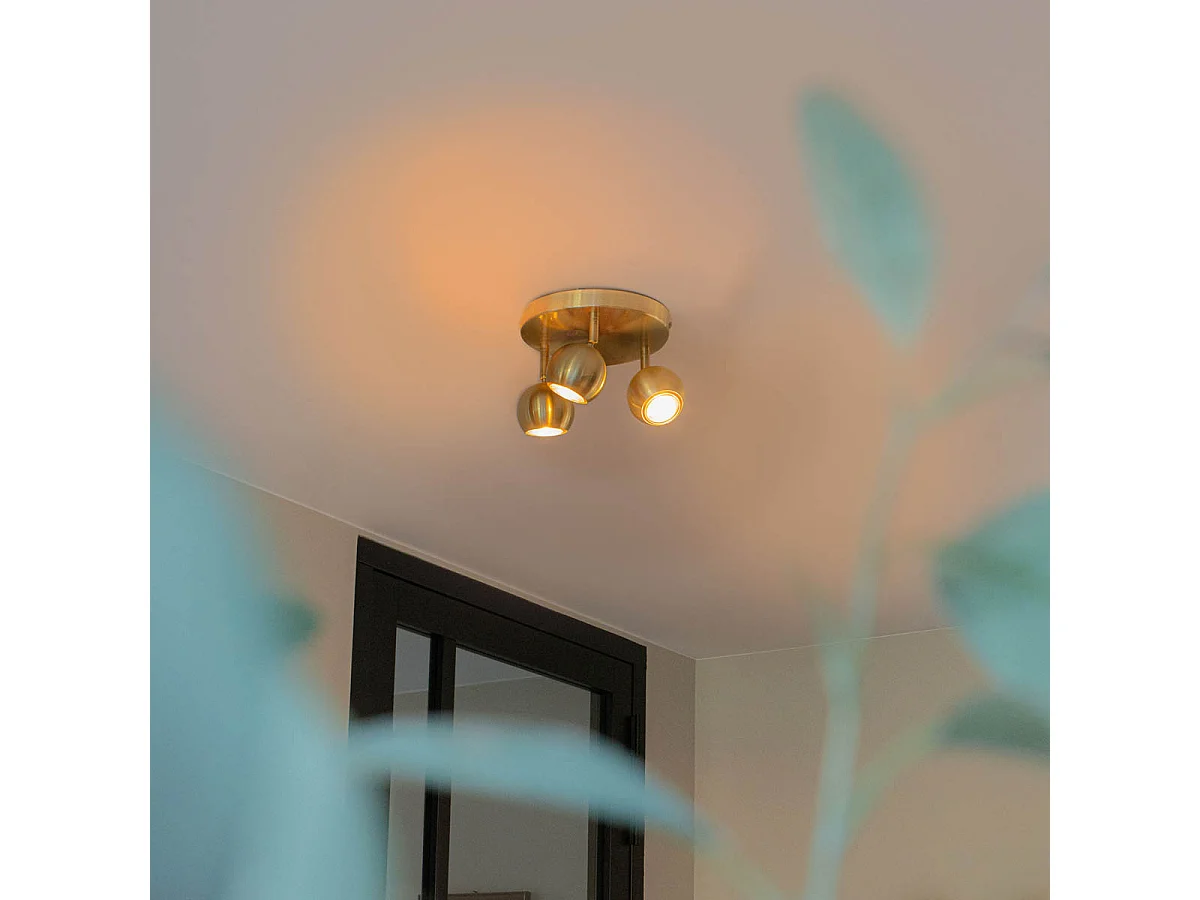 Rétro spot en laiton rond avec plaque de plafond 3 lumières - Gissi