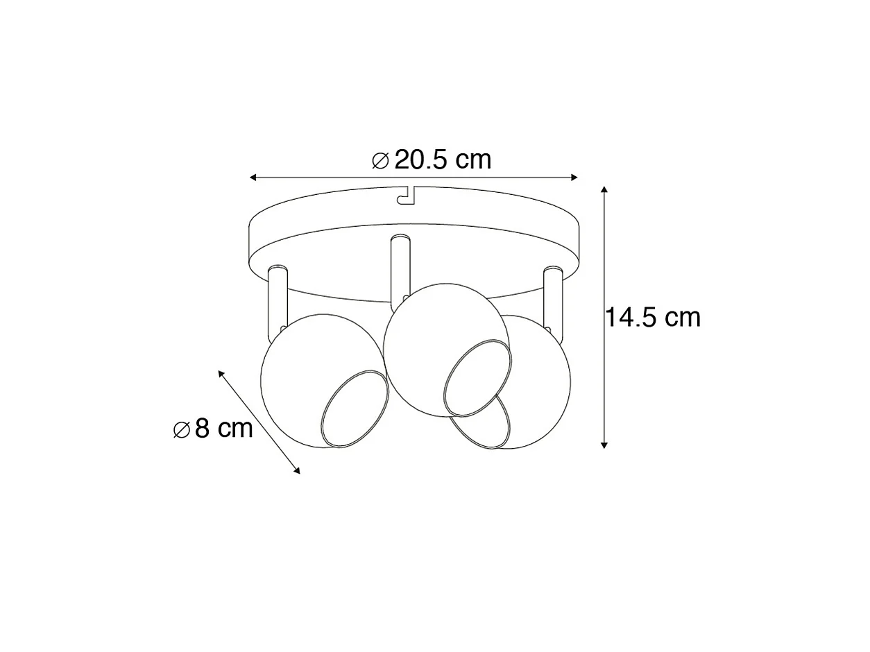 Rétro spot en laiton rond avec plaque de plafond 3 lumières - Gissi