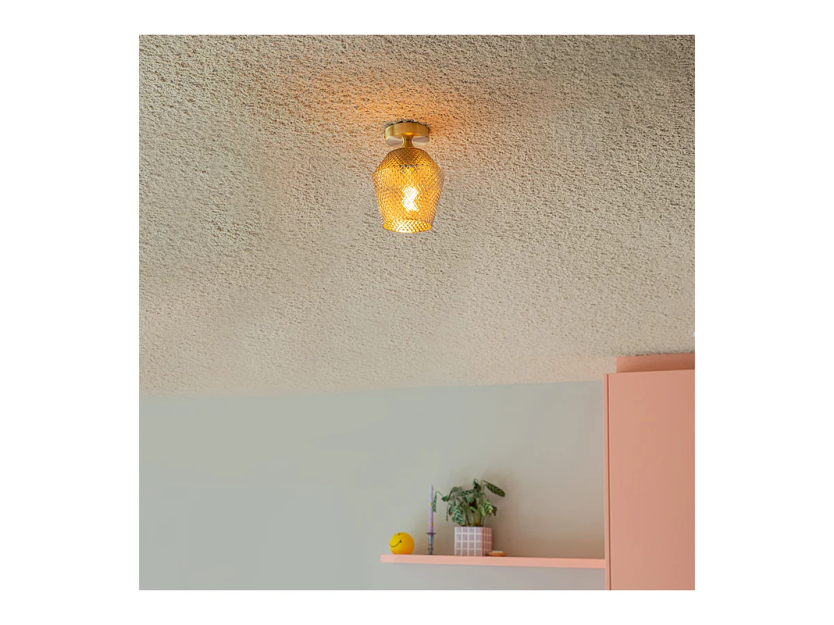 Plafonnier Art Déco en laiton avec verre fumé - Karce