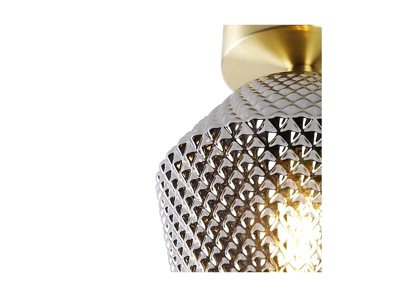 Plafonnier Art Déco en laiton avec verre fumé - Karce