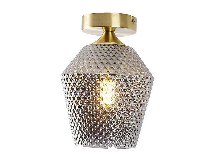 Plafonnier Art déco en laiton avec verre fumé - Karce