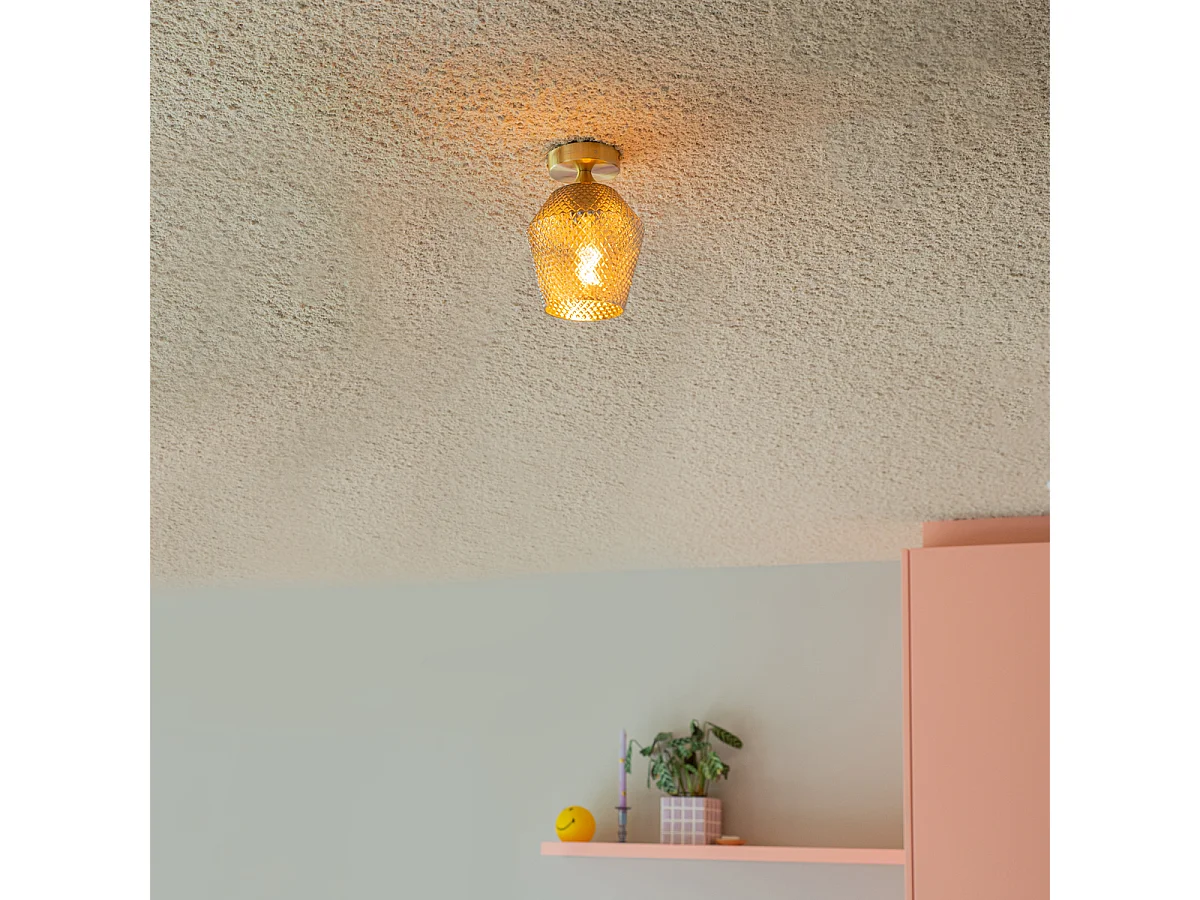 Plafonnier Art déco en laiton avec verre fumé - Karce