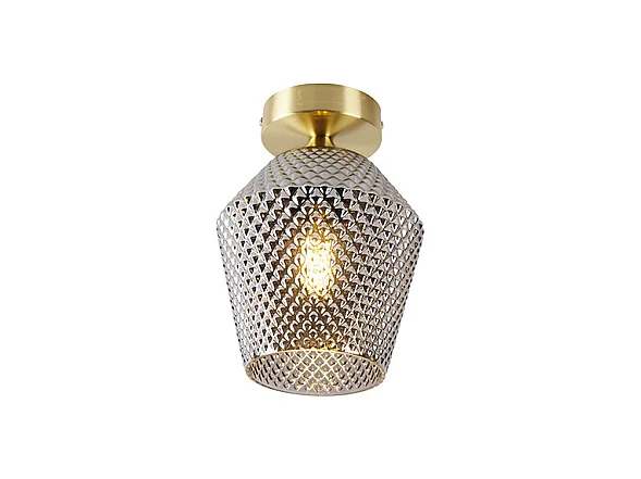 Plafonnier Art Déco en laiton avec verre fumé - Karce