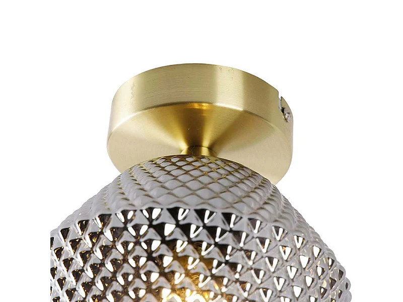 Plafonnier Art déco en laiton avec verre fumé - Karce