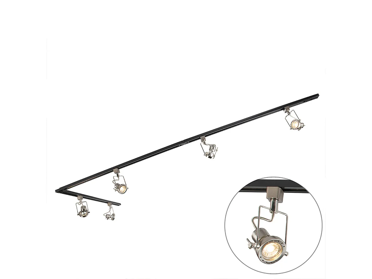 Rail 1 phase intelligent noir avec acier incluant 5 ampoules WiFi GU10 - Iconic Suplux