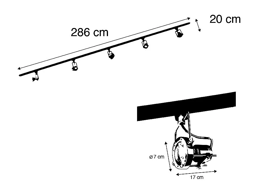 Rail 1 phase intelligent noir avec acier incluant 5 ampoules WiFi GU10 - Iconic Suplux