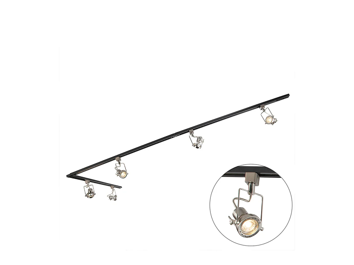 Rail intelligent monophasé noir avec acier, 5 GU10 WiFi inclus - Suplux