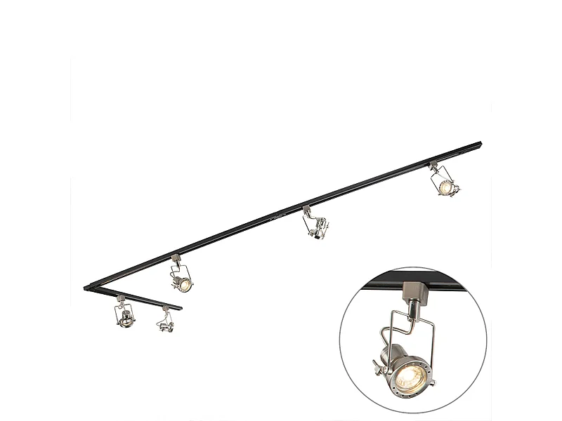 Rail 1 phase intelligent noir avec acier incluant 5 ampoules WiFi GU10 - Iconic Suplux