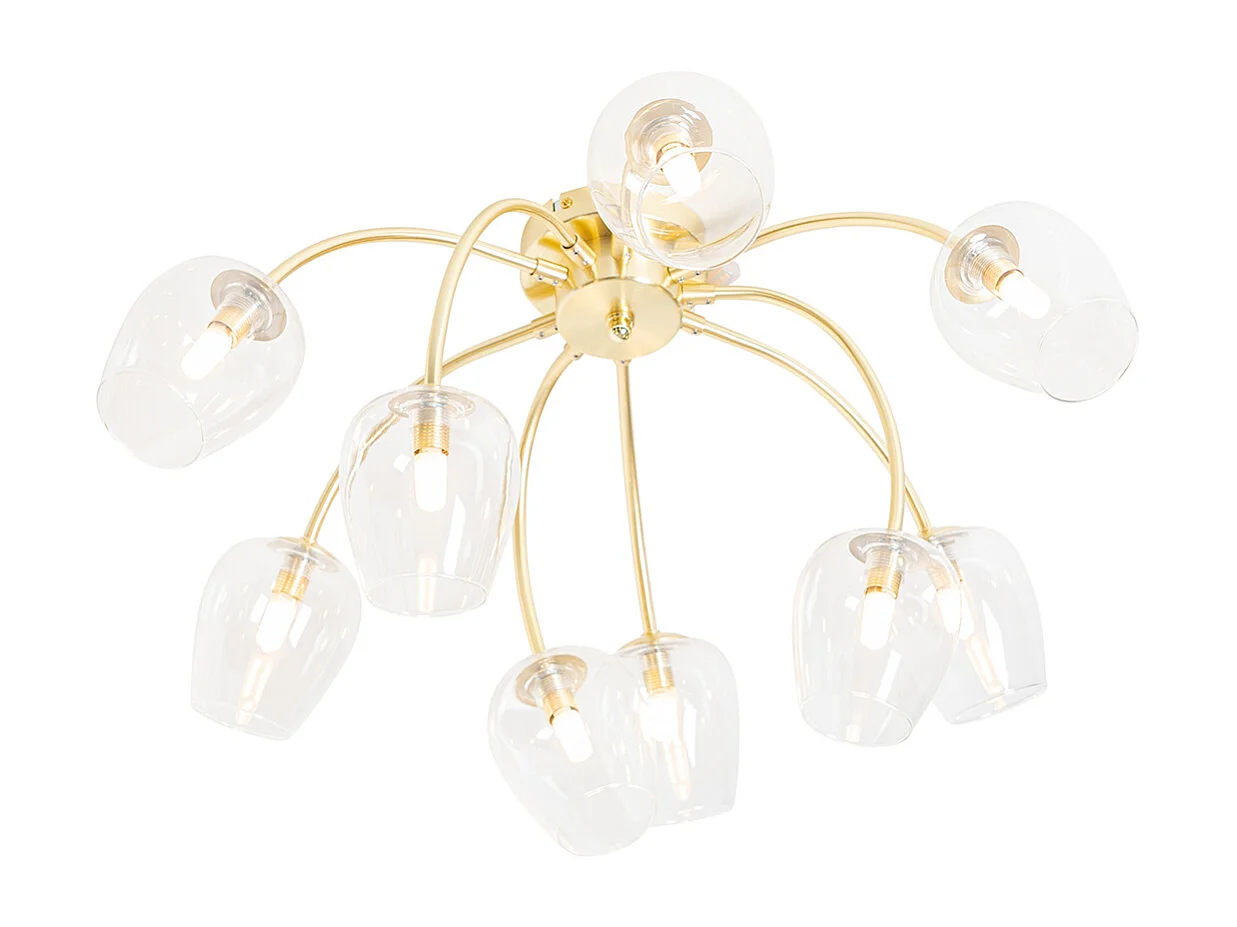 Plafonnier classique or avec verre 9 lumières - Elien