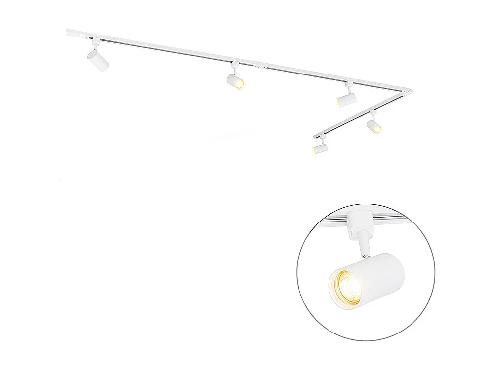 Système d'éclairage sur rail intelligent blanc 1 phase 5 lumières avec Wifi GU10 - Iconic Jeana