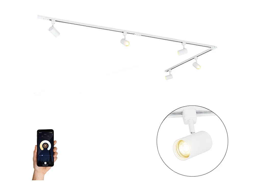 Système d'éclairage sur rail intelligent blanc 1 phase 5 lumières avec Wifi GU10 - Iconic Jeana