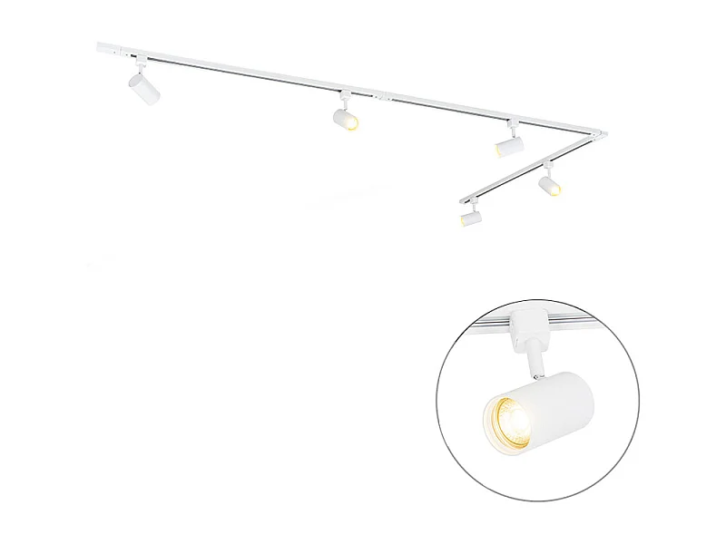Système d'éclairage sur rail intelligent blanc 1 phase 5 lumières avec Wifi GU10 - Iconic Jeana