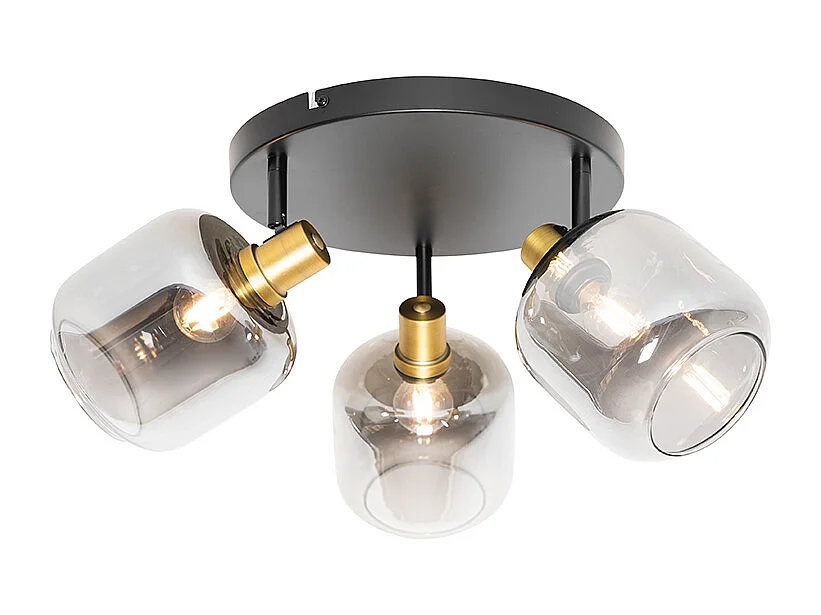 Spot de plafond noir avec or avec verre fumé 3 lumières - Zuzanna