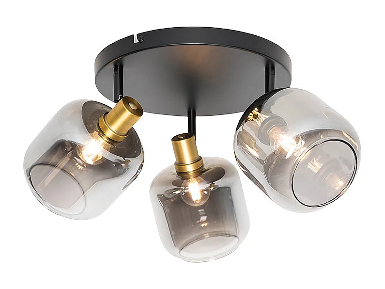 Spot de plafond noir avec or avec verre fumé 3 lumières - Zuzanna
