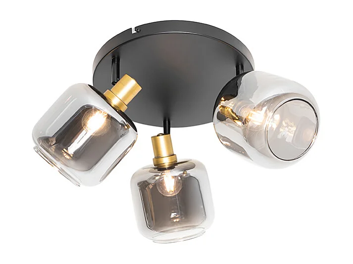 Spot de plafond noir avec or avec verre fumé 3 lumières - Zuzanna