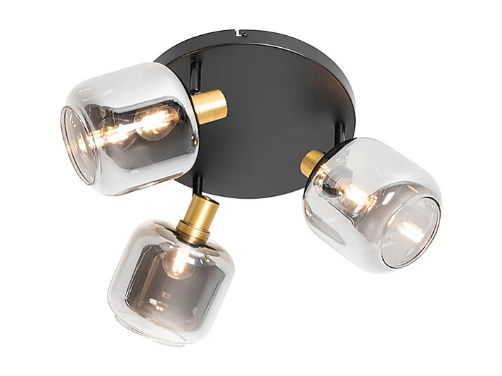 Spot de plafond noir avec or avec verre fumé 3 lumières - Zuzanna