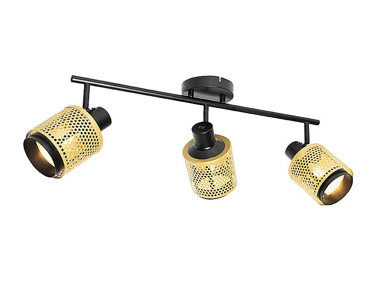 Spot industriel noir avec or 3 lumières - Kayden