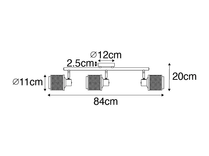 Spot industriel noir avec or 3 lumières - Kayden