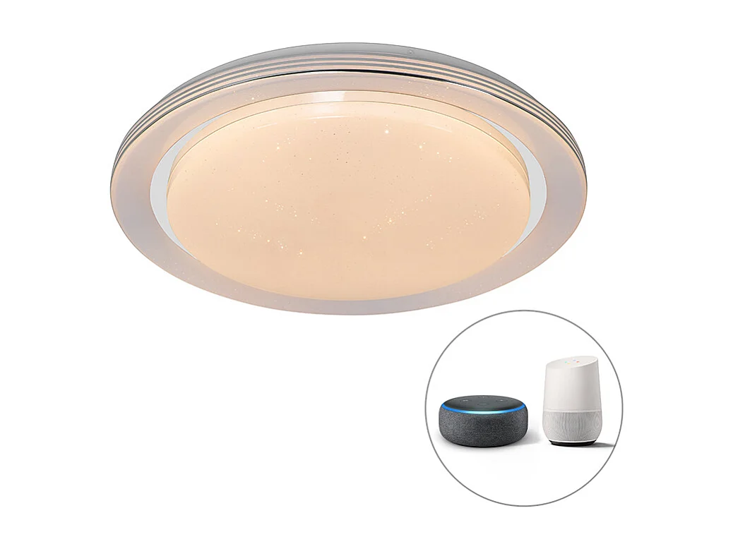 Plafonnier intelligent blanc 48 cm avec LED et variateur RGB - Jochem